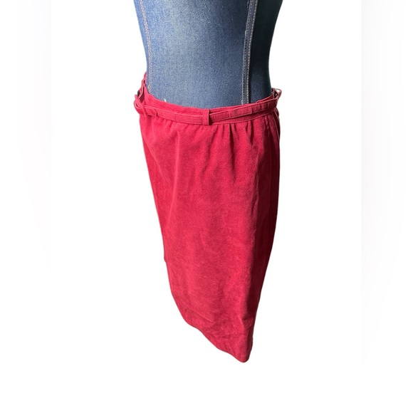 Vintage Nat Kaplan couture pink belted suede knee length skirt size 18 - Picture 3 of 10